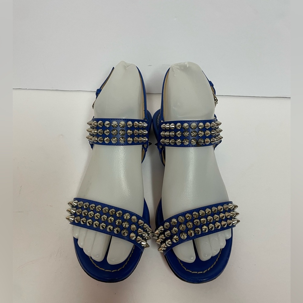 Christian Louboutin Blue Studded Leather Sandals - Picture 4 of 15